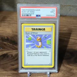 1999 POKEMON BASE SET SHADOWLESS #93 GUST OF WIND PSA 9 MINT - Image 1