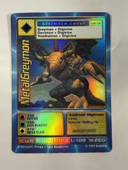 Digimon MetalGreymon DW-01 Rare Holo Card PlayStation Promo Bandai 1999 - Image 1