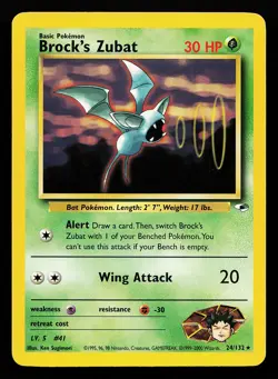 Brock's Zubat 24/132 Rare Gym Heroes Pokemon Card - Image 1