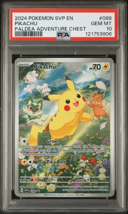 2024 POKEMON SVP EN-SV BLACK STAR PROMO PALDEA ADVENTURE CHEST PIKACHU PSA 10 - Image 1