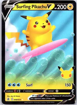 Surfing Pikachu V 008/025 Celebrations - Pokemon Card - NM - Image 1