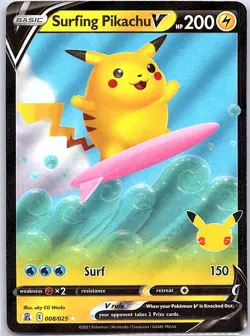 Surfing Pikachu V 008/025 Celebrations - Pokemon Card - NM - Image 1