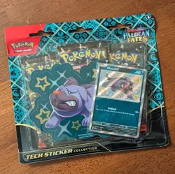 Pokemon S&V Paldean Fates Shiny Maschiff Tech Sticker Collection 3 Pack Blister - Image 1