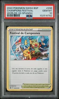 2022 POKEMON SWSH BLACK STAR PROMO #296 CHAMPIONS FESTIVAL PSA 10 - Image 1