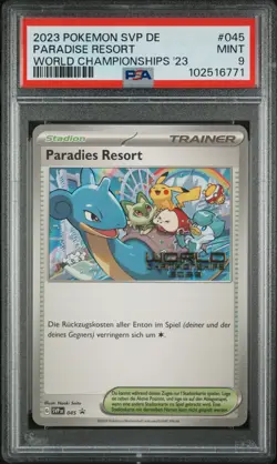 2023 POKEMON GERMAN SVP DE-SV BLACK STAR PROMO #045 PARADISE RESORT PSA 9 - Image 1