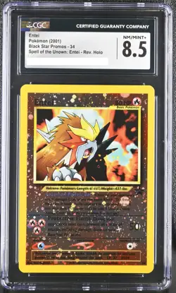 CGC 8.5 Entei 2001 Black Star Movie Promo 34 Reverse Holo Pokemon Card - Image 1
