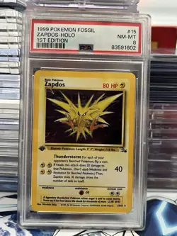 1999 Pokemon Fossil Set 1st Edition Zapdos Holo Rare 15/62 #15 PSA 8 NM-MT - Image 1