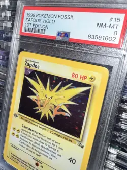 1999 Pokemon Fossil Set 1st Edition Zapdos Holo Rare 15/62 #15 PSA 8 NM-MT - Image 3