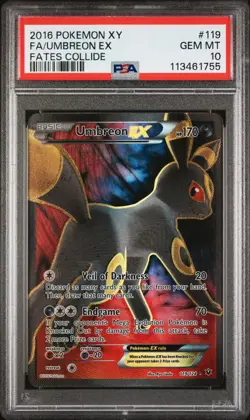 2016 POKEMON XY FATES COLLIDE #119 FULL ART/UMBREON EX PSA 10 - Image 1