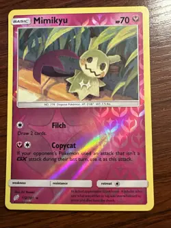Pokemon TCG Mimikyu 112/181 Rare Reverse Holo Sun & Moon Team Up - Image 1