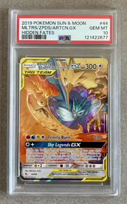 PSA 10 GEM MINT Moltres Zapdos Articuno GX 44 Pokemon 2019 Hidden Fates Sun Moon - Image 1