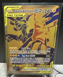 Pokemon TCG Zekrom and Pikachu GX SM248 2021 Black Star Promo Gold Full Art NM - Image 1