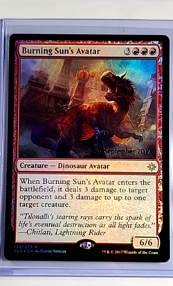 MTG Magic The Gathering Ixalan Prerelease Promo Foil 135 Burning Suns Avatar LP - Image 1