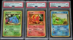 3 Slab Set of PSA 9- 1998 POKEMON JAPANESE VENDING Series 1 All 3 STARTERS! - Image 1