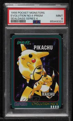 Pikachu Raichu Bandai Pocket Monsters Sealdass Stickers Evolution PSA 9 MINT - Image 1