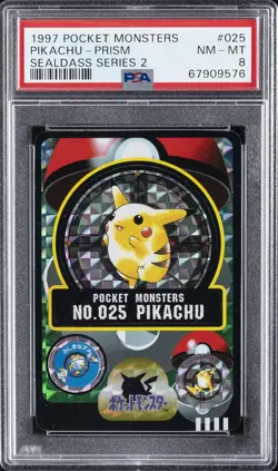 1997 POCKET MONSTERS SEALDASS SER 2 #025 PIKACHU-PRISM PSA 8 - Image 1