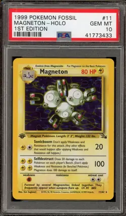 Pokemon Magneton Fossil 1st Edition Holo Rare #11 PSA 10 Gem Mint - Image 1