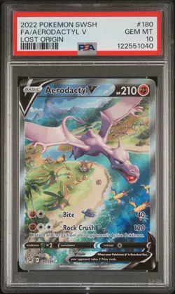 2022 POKEMON SWORD & SHIELD LOST ORIGIN #180 FULL ART/AERODACTYL V PSA 10 - Image 1