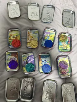 8 Pokemon Prismatic Evolutions Empty Mini Tins With Coins And Pictures. Eevees! - Image 2
