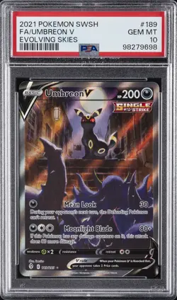 2021 POKEMON SWORD & SHIELD EVOLVING SKIES #189 FULL ART/UMBREON V PSA 10 - Image 1
