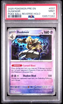 2025 POKEMON PRE EN-PRISMATIC EVOLUTIONS POKE BALL REVERSE HOLO DUSKNOIR PSA 9 - Image 1