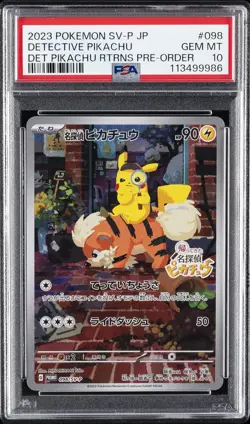 2023 POKEMON JAPANESE SV-P PROMO #098 DETECTIVE PIKACHU PSA 10 - Image 1