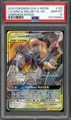 [PSA 10] Lucario & Melmetal GX 120/214 Unbroken Bonds Tag Team Holo POKEMON - Image 1