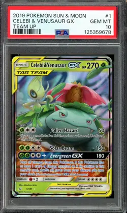 [PSA 10] Celebi & Venusaur GX 1/181 Sun & Moon Team Up Holo Rare Tag POKEMON - Image 1