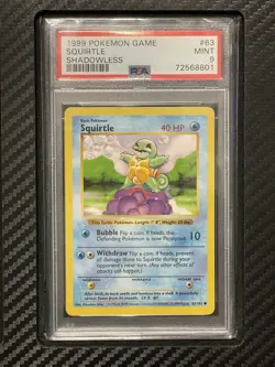 1999 PSA 9 Squirtle #63 Shadowless WOTC Pokemon Game Base Set Shadowless - Image 1