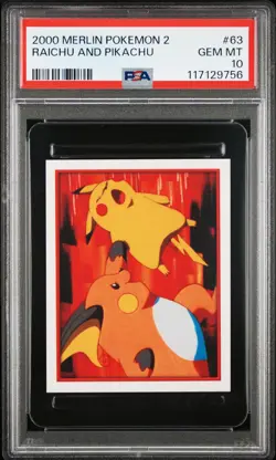 2000 MERLIN POKEMON 2 #63 RAICHU AND PIKACHU PSA 10 - Image 1