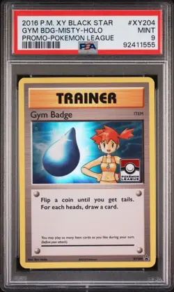 POKEMON XY BLACK STAR PROMO XY204 GYM BADGE-MISTY-HOLO POKEMON LEAGUE PSA 9 - Image 1