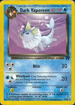 Dark Vaporeon 45/82 Unlimited Team Rocket Pokemon Card HP/DMG - Image 1