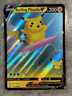 Surfing Pikachu V 008/025 Pokemon TCG Celebrations Holo Rare (Near Mint) NM 1 - Image 1