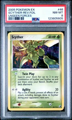 2005 POKEMON EX UNSEEN FORCES #46 SCYTHER-REVERSE FOIL PSA 8 - Image 1