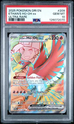 2025 POKEMON DRI EN-DESTINED RIVALS ULTRA RARE #209 ETHAN'S HO-OH EX PSA 10 - Image 1
