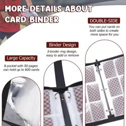 Football Card Binder 900 Pocket, Trading Card Binder 9 Pockets with 50 Remova... - Image 3