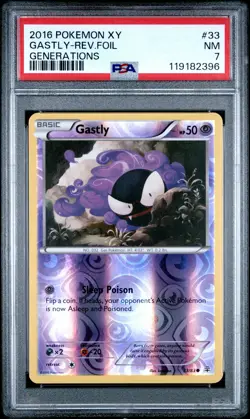 2016 POKEMON XY GENERATIONS #33 GASTLY-REVERSE FOIL PSA 7 - Image 1