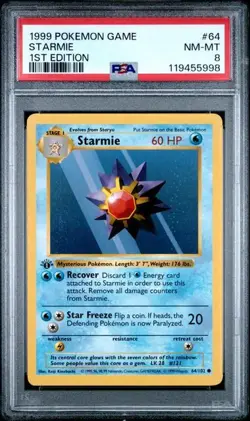 1999 POKEMON BASE SET 1ST EDITION SHADOWLESS #64 STARMIE PSA 8 WOTC FREE SHIP NM - Image 1