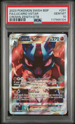 PSA 10 GEM MINT Lucario VSTAR SWSH291 Pokemon Crown Zenith ETB Black Star Promo - Image 1