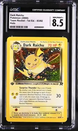 Pokemon Dark Raichu 83/82 Team Rocket Holo 1st Edition CGC 8.5 - Image 1