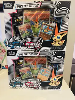2 Factory Sealed Pokemon Black Bolt White Flare Victini Illustration Collection - Image 1