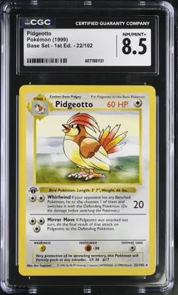 CGC 8.5 Pidgeotto 1999 Base Set 1st Edition Shadowless 22/102 Pokemon Card - Image 1