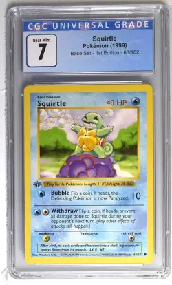 CGC 7 Squirtle 1999 Base Set Shadowless 1st Edition 63/102 Pokemon Card psa - Image 1