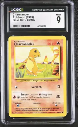 CGC 9 MINT Charmander 1999 Base Set 46/102 Pokemon Card - Image 1
