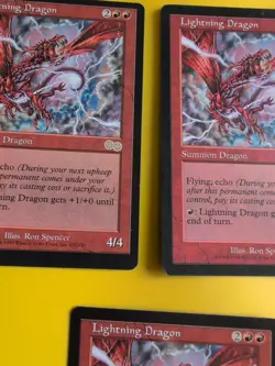Lightning Dragon x3 rare Summon dragon MTG 3 Card. Urza's Saga. Old Vintage - Image 5