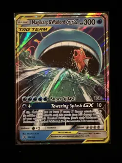 Pokemon TCG Magikarp Wailord Tag Team GX Full Art Holo Card SM166 NM- Condition - Image 1