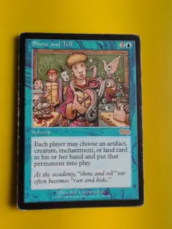 Show and Tell. Rare Sorcery . Wear to edges MTG Card. Urza's Saga. Old Vintage - Image 1