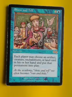 Show and Tell. Rare Sorcery . Wear to edges MTG Card. Urza's Saga. Old Vintage - Image 2