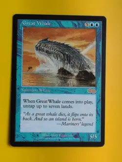 Great Whale rare summon whale MTG Card. Urza's Saga. Old Vintage - Image 2
