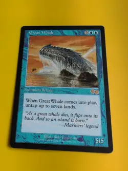 Great Whale rare summon whale MTG Card. Urza's Saga. Old Vintage - Image 3